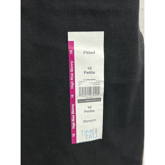 Time And Tru NWT Womens Black High Rise Skinny Jeans SZ 16 Petite - Picture 7 of 9